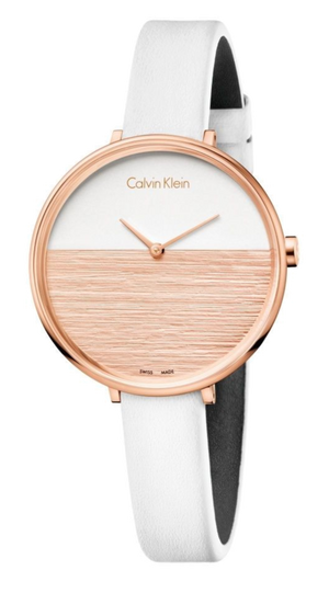 Calvin Klein Rise White Dial White Leather Strap Watch for Women - K7A236LH