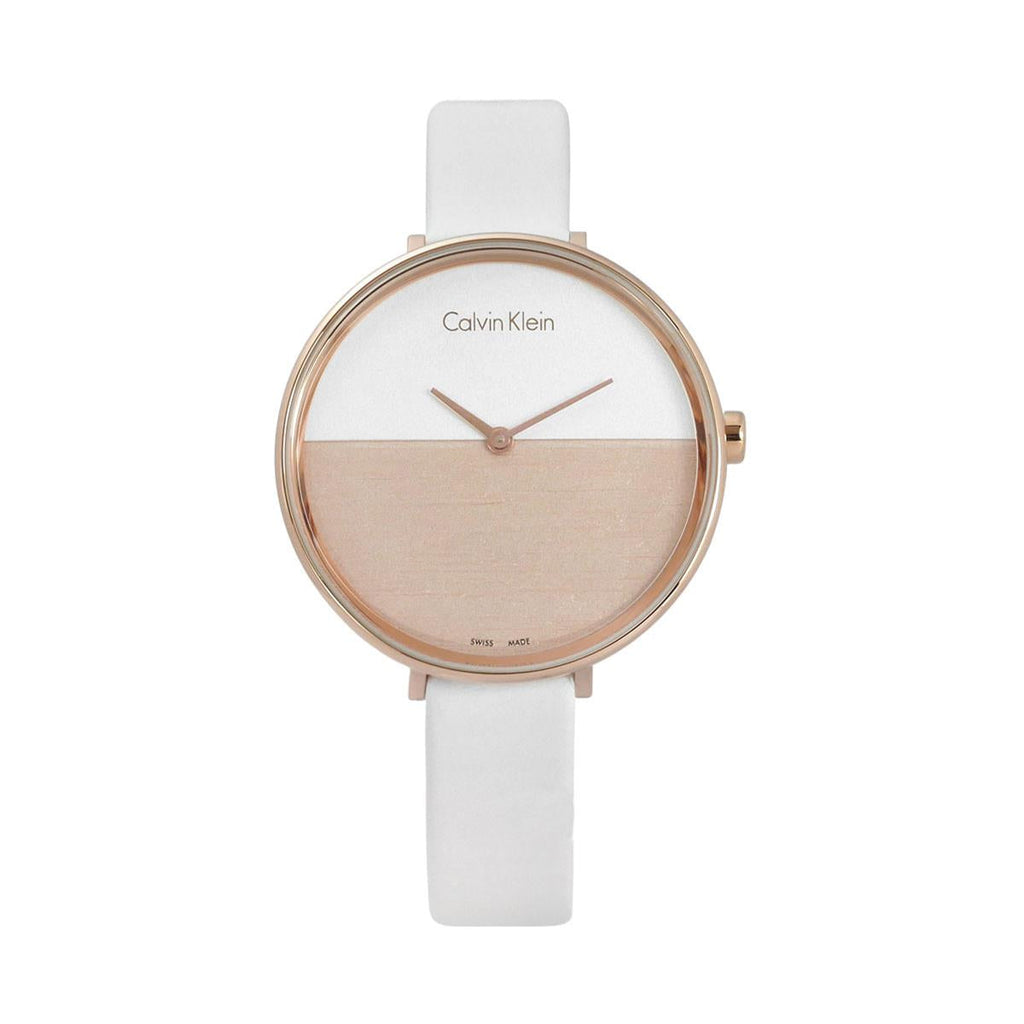 Calvin Klein Rise White Dial White Leather Strap Watch for Women - K7A236LH
