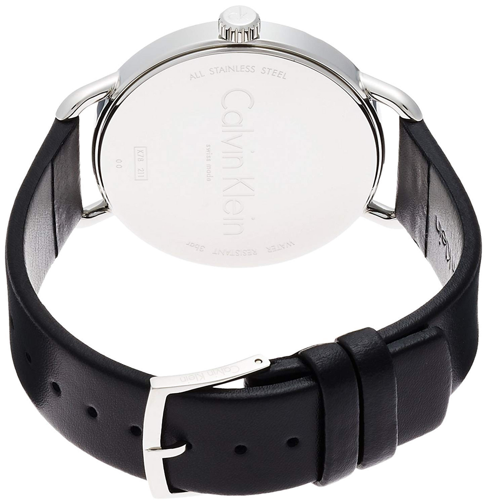 Calvin Klein Even Silver Black Leather Strap Watch for Women - K7B231C6