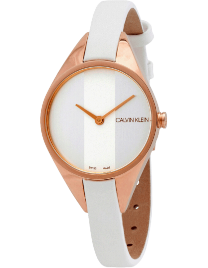 Calvin Klein Rebel White Grey Dial White Leather Strap Watch for Women - K8P236L6