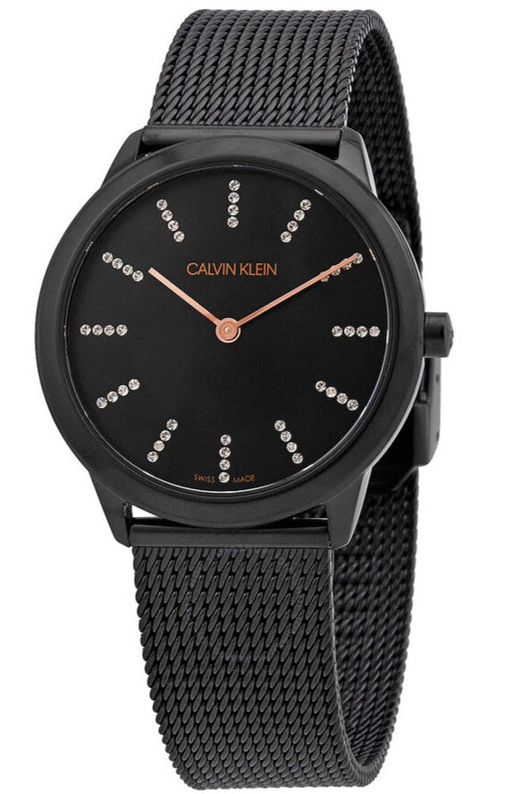 Calvin Klein Minimal Diamonds Black Dial Black Mesh Bracelet Watch for Women - K3M22X2X