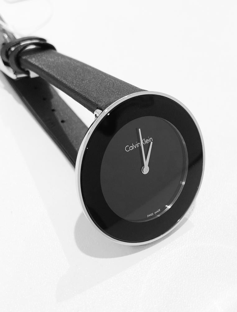 Calvin Klein Chic Black Dial Black Leather Strap Watch for Women - K7N23CB1