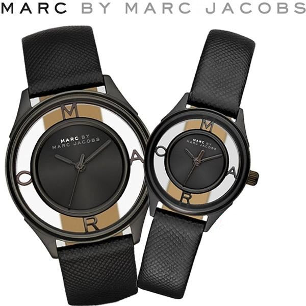 Marc Jacobs Tether Transparent Black Dial Black Leather Strap Watch for Women - MBM1379