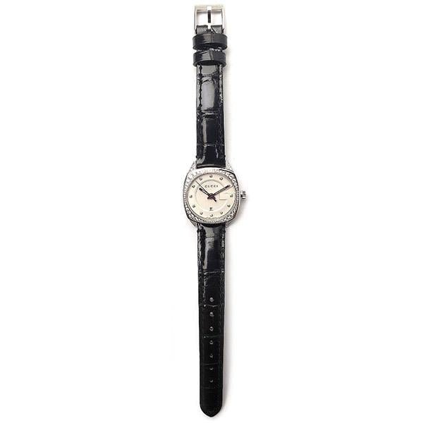 Gucci GG2570 Diamonds Silver Dial Black Leather Strap Watch For Women - YA142507