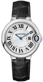 Cartier Ballon Bleu de Cartier Women's Watch WSBB0034 with Silver Dial & Black Leather Strap