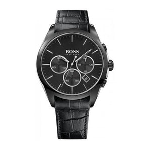 Hugo Boss Onyx Black Dial Black Leather Strap Watch for Men - 1513367