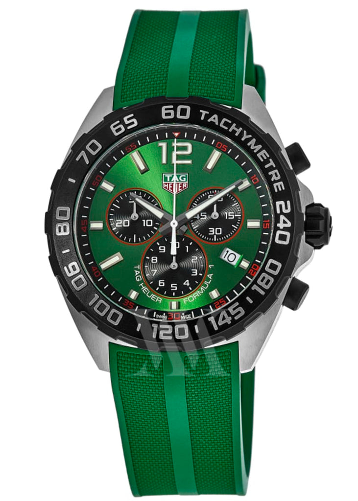 Tag Heuer Formula 1 Chronograph Green Dial Green Rubber Strap Watch for Men - CAZ101AP.FT8056