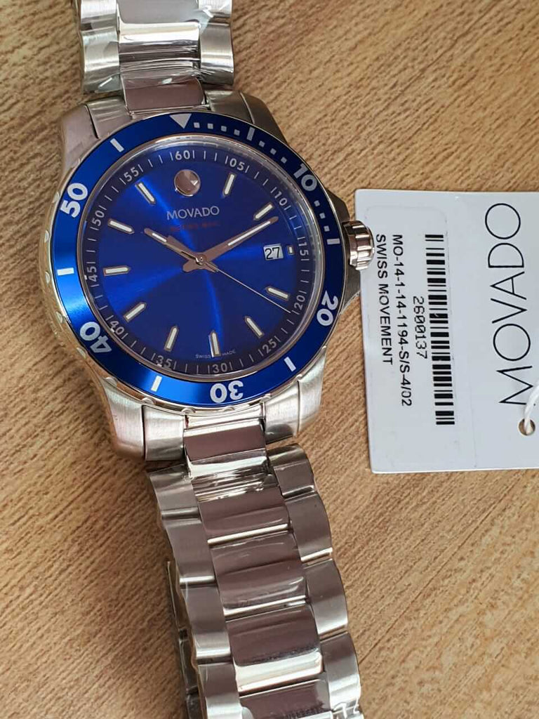 Movado Series 800 Blue Dial Silver Steel Strap Watch For Men - 2600137