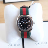 Gucci GG2570 Quartz Black Dial Green & Red Nylon Strap Watch For Men - YA142305
