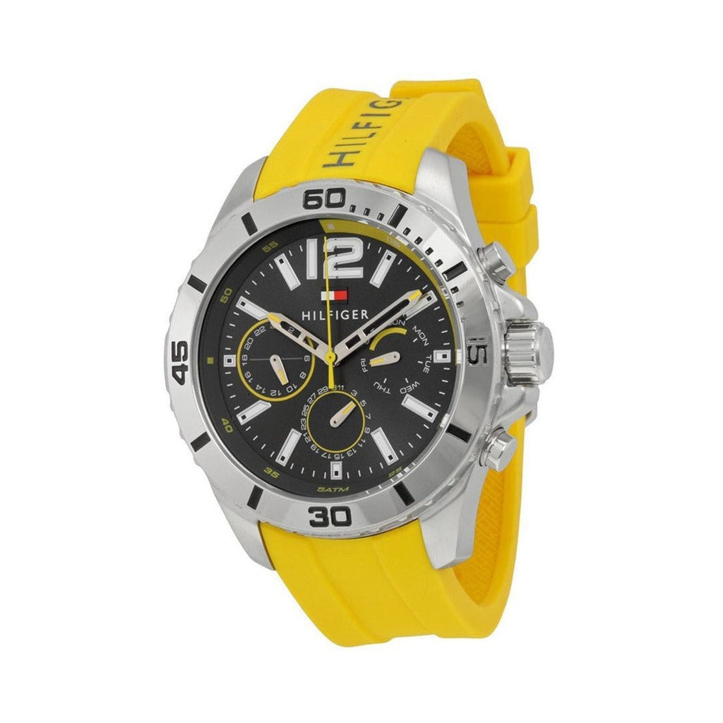 Tommy Hilfiger Sports Multifunction Black Dial Yellow Rubber Strap Watch for Men - 1791144