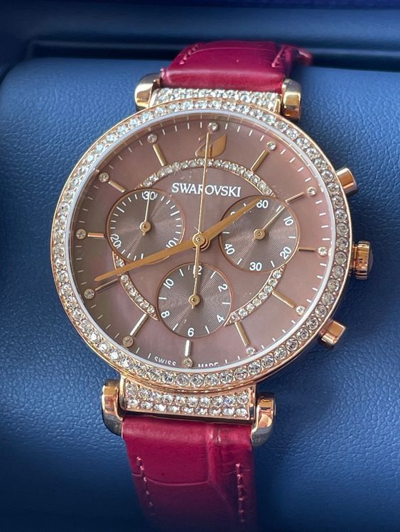 Swarovski Passage Chrono Red Dial Red Leather Strap Watch for Women - 5580345