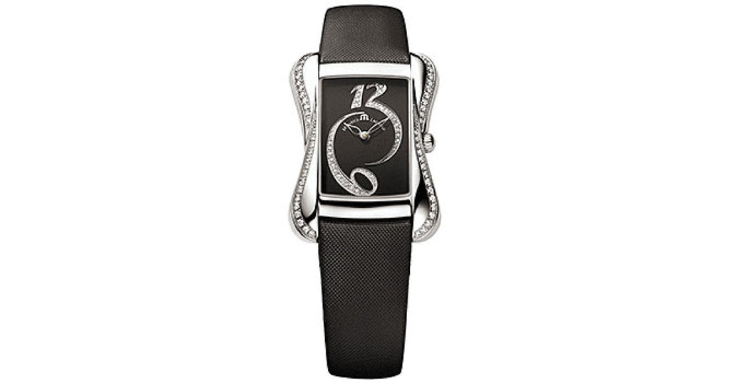 Maurice Lacroix Fiaba Black Dial with Diamonds Black Leather Strap Watch for Women - DV5012-SD531-350