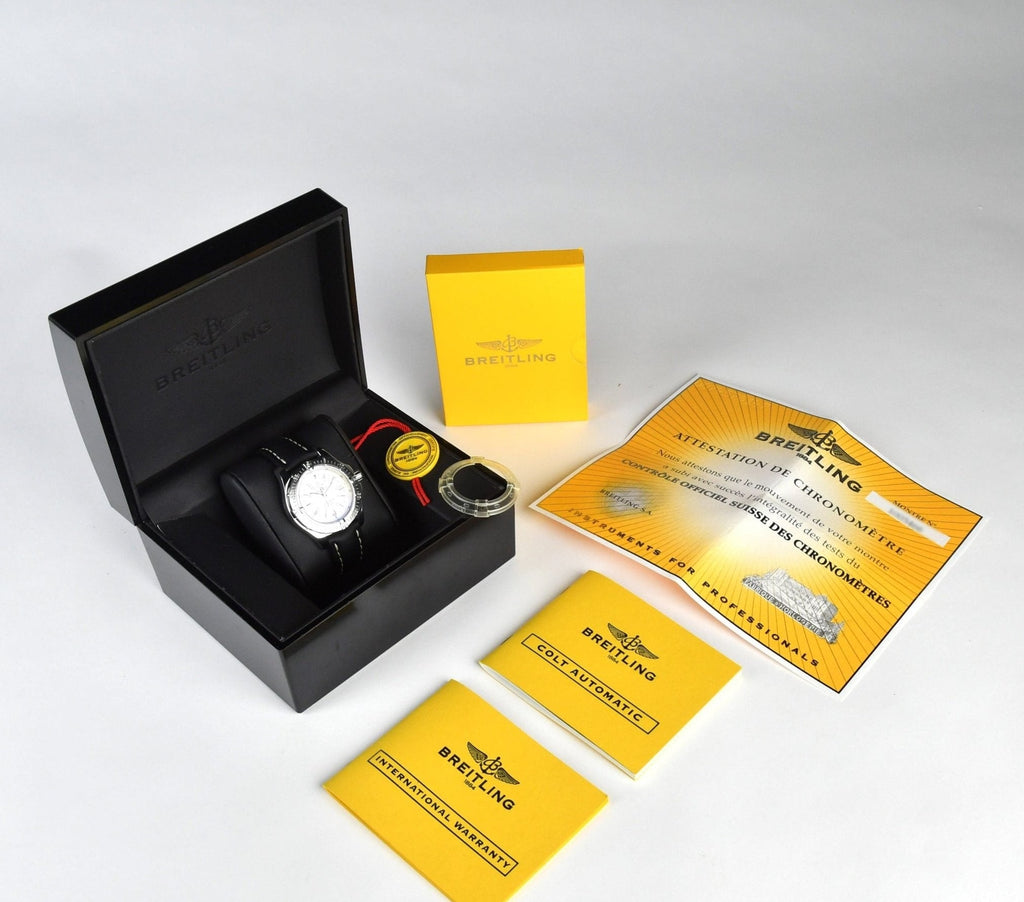 Breitling Colt 44mm Automatic Silver Dial Black Leather Mens Watch - A1731311/G820/428X