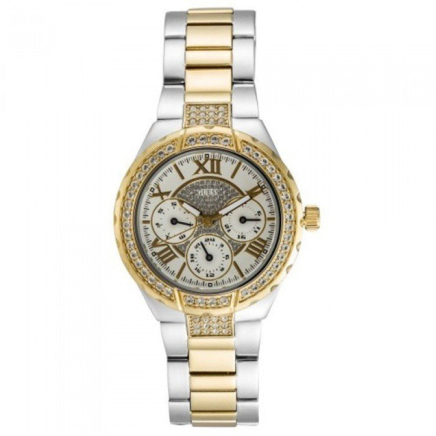 Guess Viva Diamonds Silver Dial Two Tone Steel Strap Watch for Women - W0111L5