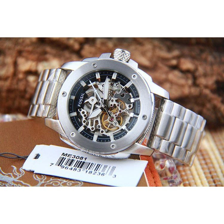 Fossil Modern Machine Automatic Silver Dial Silver Steel Strap Watch for Men - ME3081