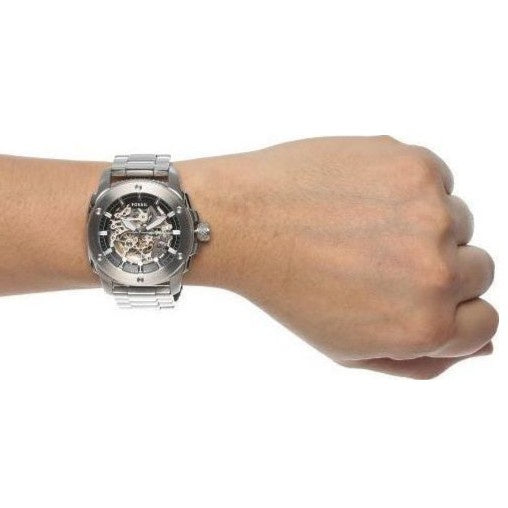 Fossil Modern Machine Automatic Silver Dial Silver Steel Strap Watch for Men - ME3081