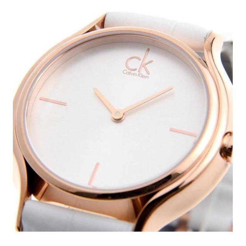Calvin Klein Skirt White Dial White Leather Strap Watch for Women - K2U236K6