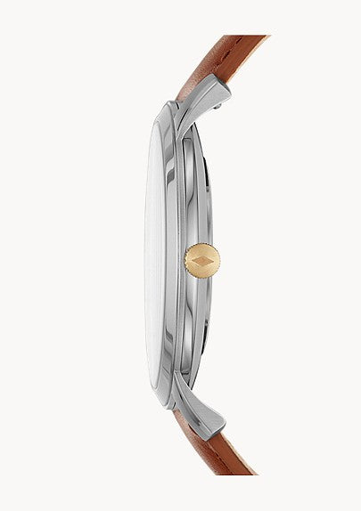 Fossil The Minimalist 3H Blue Dial Brown Leather Strap Watch for Men - FS5499