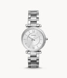 Fossil Carlie Silver Dial Silver Steel Strap Watch for Women - ES4341