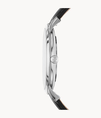 Fossil The Minimalist Carbon Series Black Dial Black Leather Strap Watch for Men - FS5497