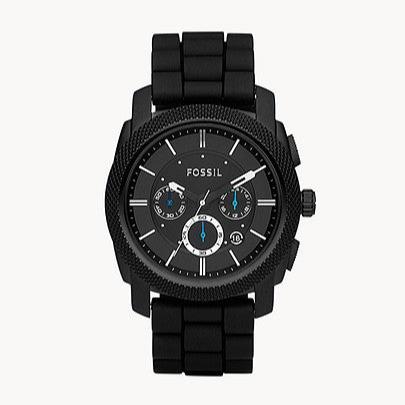 Fossil Machine Chronograph Black Dial Black Silicone Strap Watch for Men - FS4487