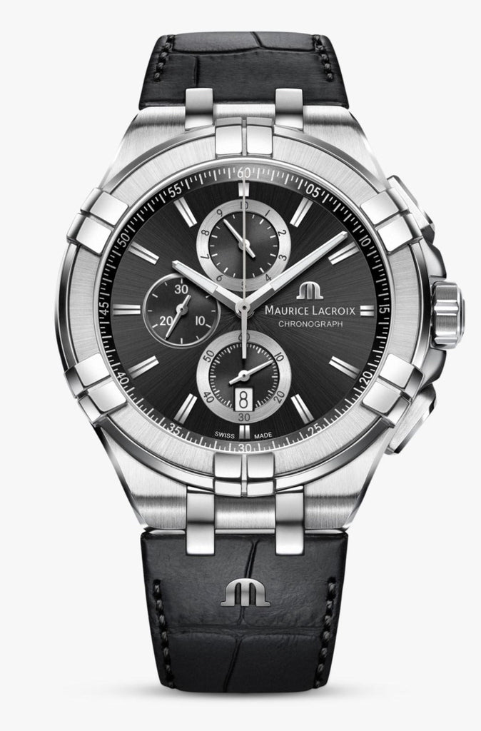 Maurice Lacroix Aikon Chronograph Black Dial Black Leather Strap Watch for Men - AI1018-SS001-330-1