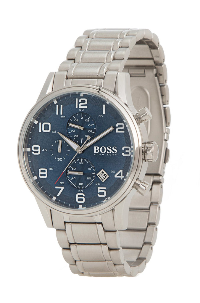 Hugo Boss Aeroliner Blue Dial Silver Steel Strap Watch for Men - 1513183