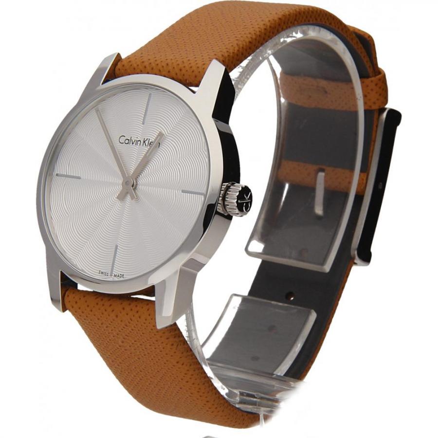Calvin Klein City Silver Dial Orange Leather Strap Watch for Women - K2G231G6
