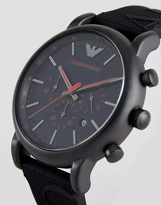 Emporio Armani Luigi Chronograph Black Dial Black Rubber Strap Watch For Men - AR11024