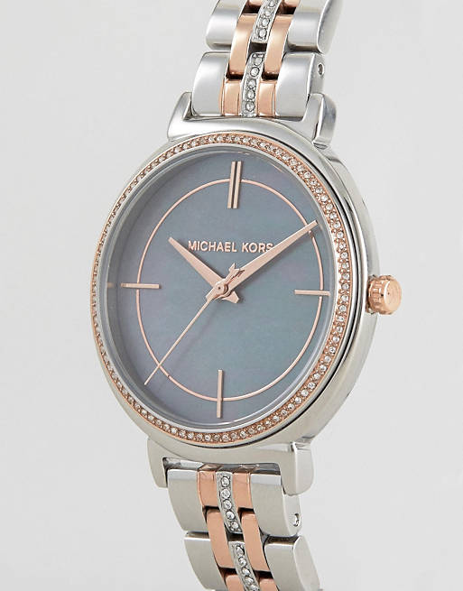 Michael Kors Cinthia Mother of Pearl Grey Dial Two Tone Steel Strap Watch for Women - MK3642