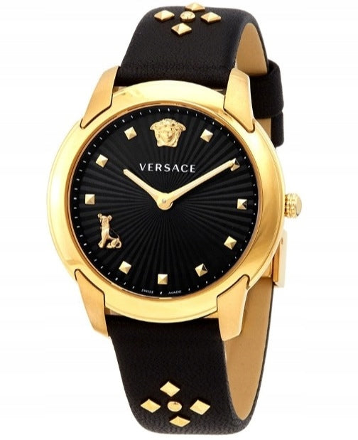 Versace Audrey Quartz Black Dial Black Leather Strap Watch for Women - VELR00319