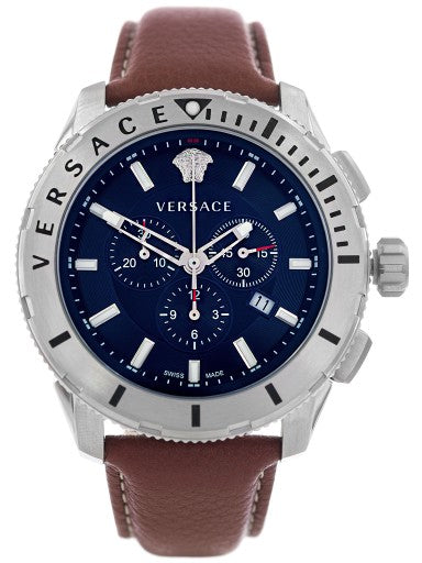 Versace Casual Chronograph Blue Dial Brown Leather Strap Watch for Men - VERG002-18
