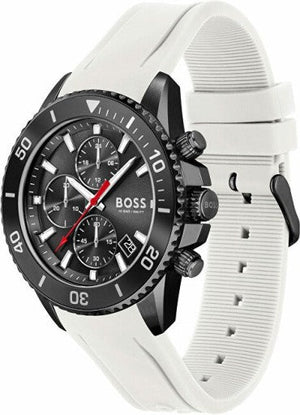 Hugo Boss Admiral Chronograph Black Dial White Rubber Strap Watch for Men - 1513966