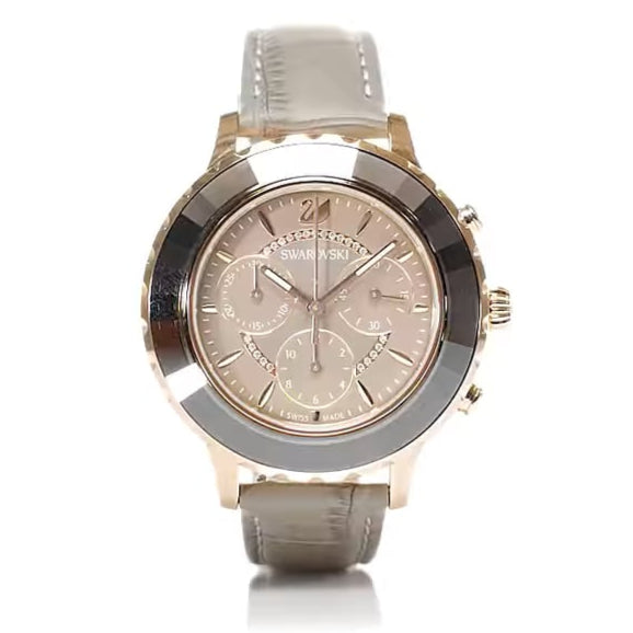 Swarovski Octea Lux Chrono Grey Dial Grey Leather Strap Watch for Women - 5452495