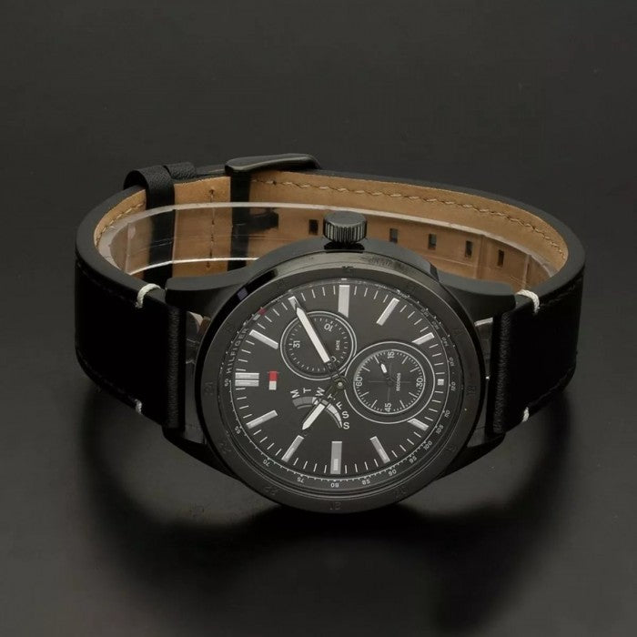 Tommy Hilfiger Austin Black Dial Black Leather Strap Watch for Men - 1791638