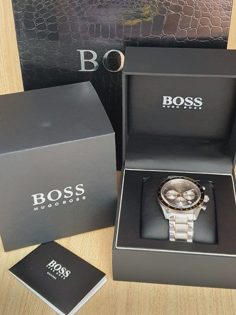 Hugo Boss Trophy Chronograph Grey Dial Silver Steel Strap Watch for Men - 1513634