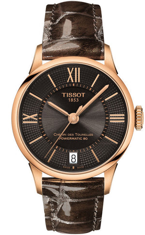 Tissot Chemin Des Tourelles Powermatic 80 Lady Brown Dial Brown Leather Strap Watch For Women - T099.207.36.448.00