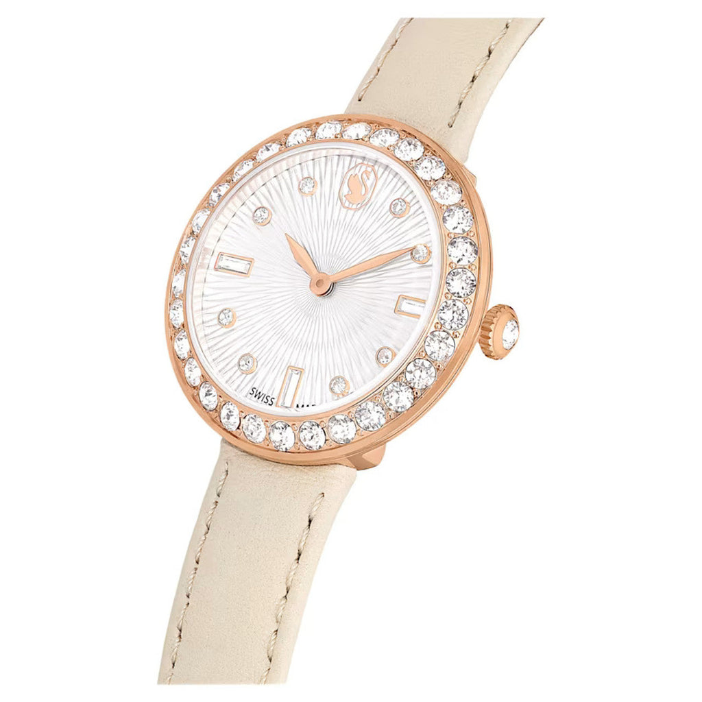 Swarovski Certa Crystals Silver Dial Beige Leather Strap Watch for Women - 5672968