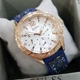 Guess Swirl Analog Quartz White Dial Blue Rubber Strap Watch for Women - W1096L4