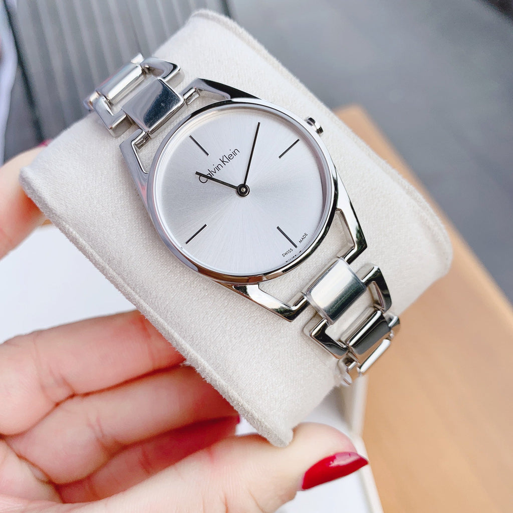 Calvin Klein Dainty Silver Dial Silver Steel Strap Watch for Women - K7L23146