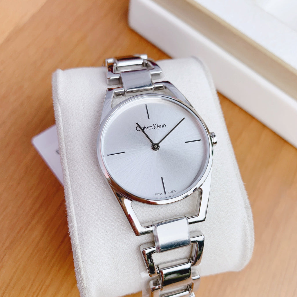 Calvin Klein Dainty Silver Dial Silver Steel Strap Watch for Women - K7L23146