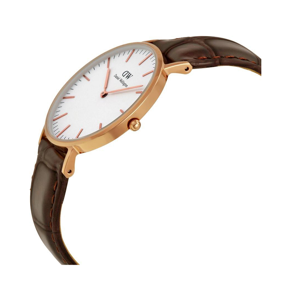 Daniel Wellington Classic York White Dial Brown Leather Strap Watch For Women - DW00100038