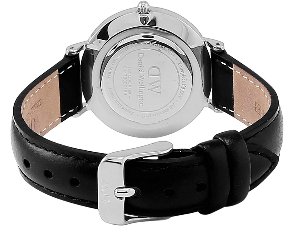 Daniel Wellington Classy Sheffield White Dial Black Leather Strap Watch For Women - DW00100080