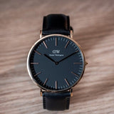 Daniel Wellington DW00100127 Classic Sheffield Men's Watch – Black Dial & Black Leather Strap