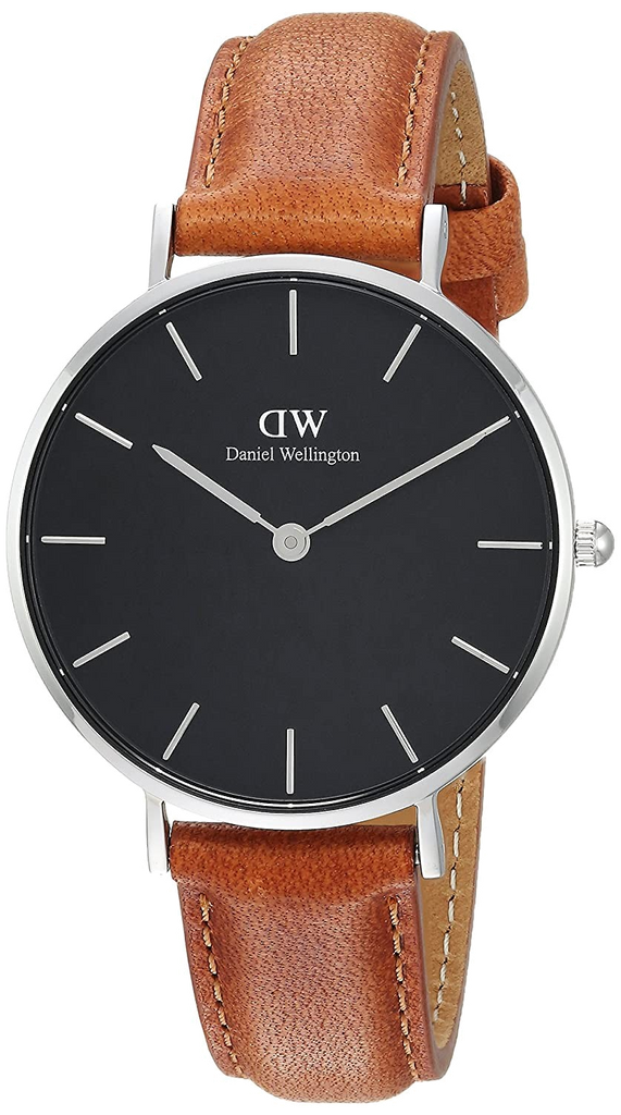 Daniel Wellington Petite Sterling Black Dial Brown Leather Strap Watch For Women - DW00100178