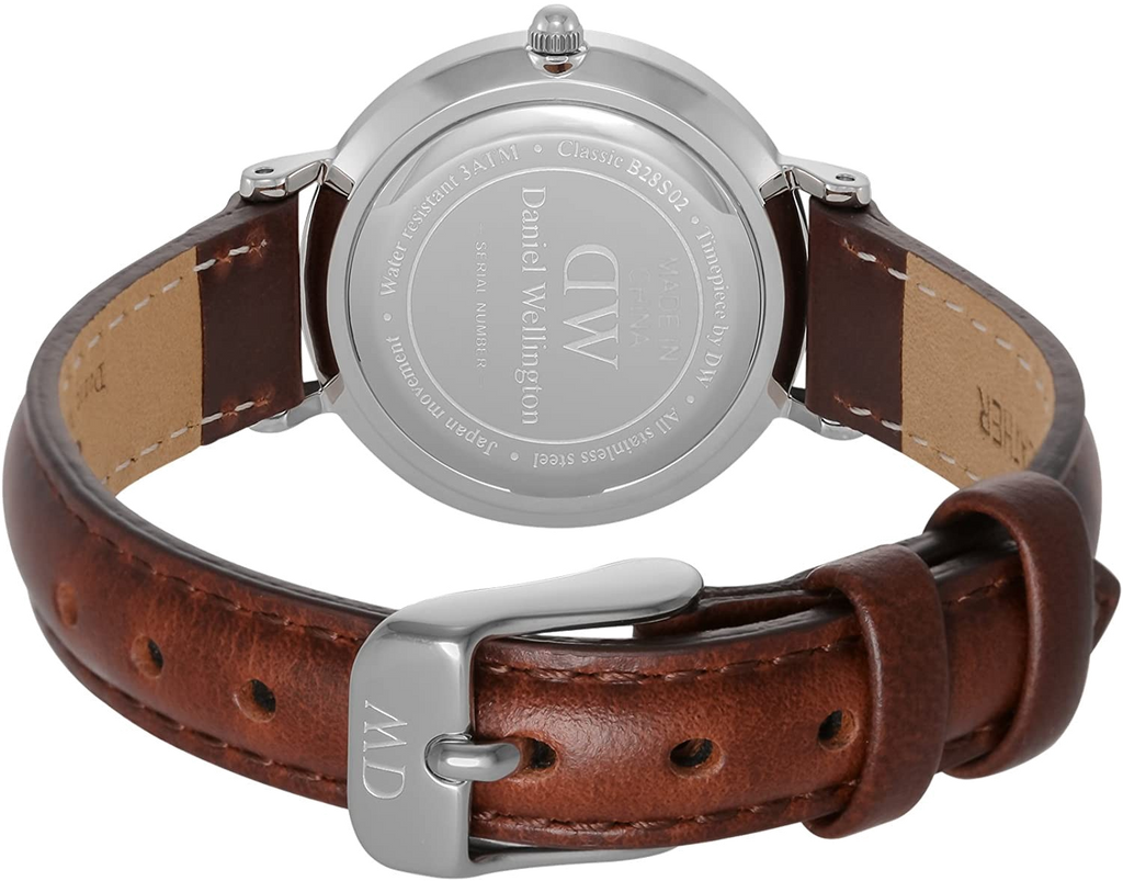 Daniel Wellington Petite White Dial Brown Leather Strap Watch For Women - DW00100243