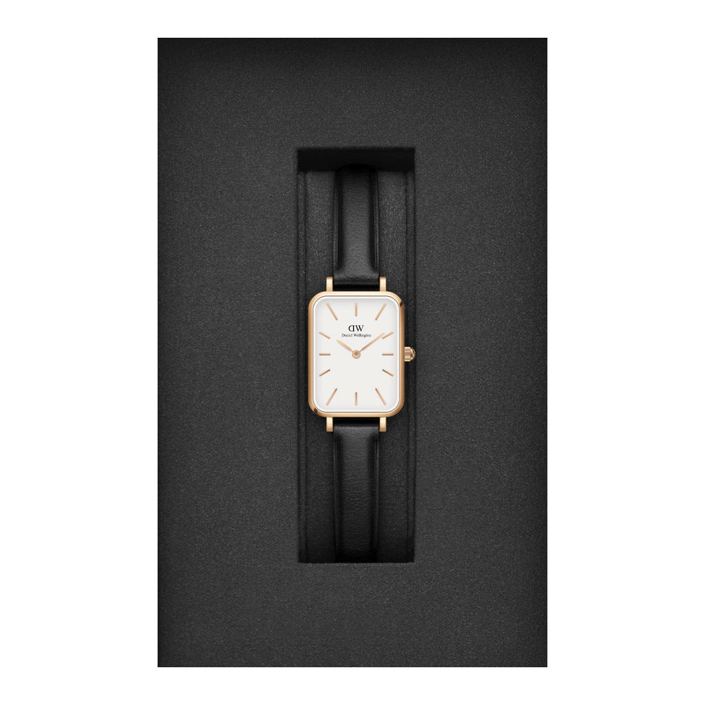 Daniel Wellington DW00100434 Quadro Women's Watch – White Dial & Black Leather Strap