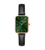 Daniel Wellington Quadro Pressed Melrose Emerald Green Dial Black Leather Strap Watch For Women - DW00100446