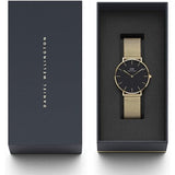 Daniel Wellington Petite Evergold Black Dial Gold Mesh Strap Watch For Women - DW00100345