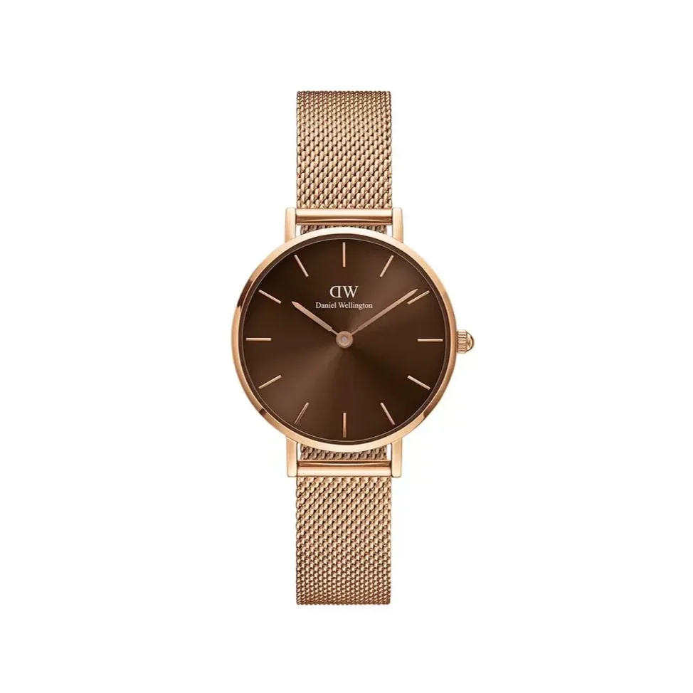 Daniel Wellington Petite Amber Brown Dial Gold Mesh Strap Watch For Women - DW00100476